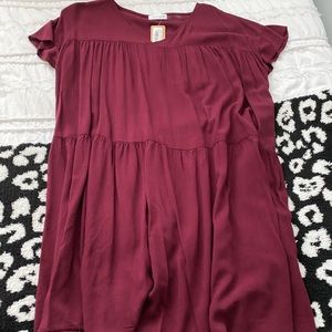Short Sleeve Burgundy Dress